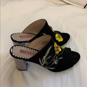 Betsey Johnson Embellished Barrow Mules!
